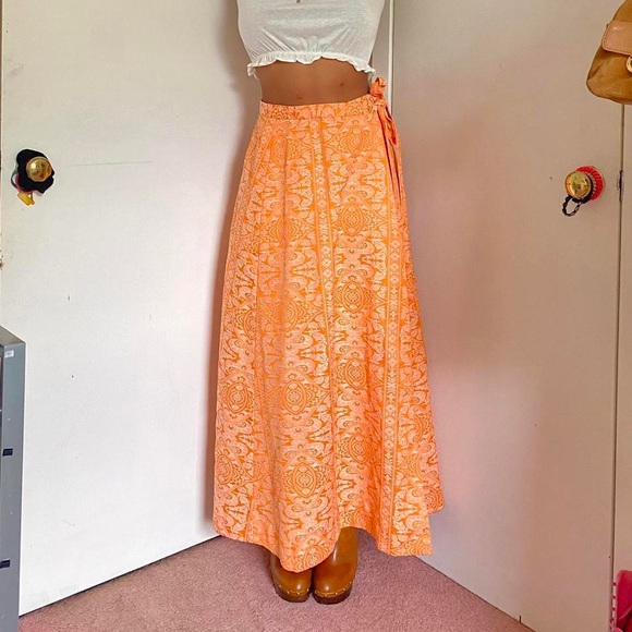 Handmade Orange Tribal Maxi Wrap Skirt 🍊 - Picture 3 of 5